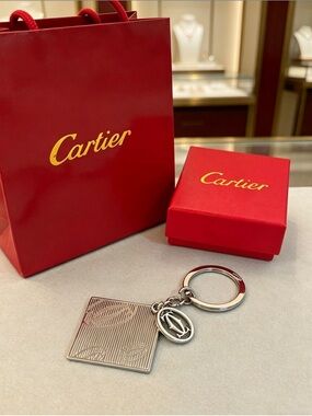 Cartier Silver-Tone Keyring with Red Cartier Box